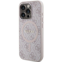 Заредете изображение във визуализатора на галерията – Original faceplate case GUESS GUHMP15LG4GFRP for iPhone 15 Pro (Magsafe / 4G Ring classic logo / pink)
