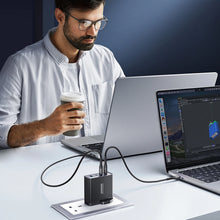 Заредете изображение във визуализатора на галерията – GaN charger UK Joyroom JR-TCG05UK 140W 3x USB-C USB-A + USB-C / USB-C cable 240W 1.2m
