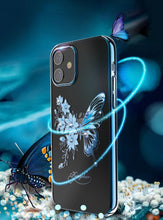 Заредете изображение във визуализатора на галерията – Kingxbar Butterfly Series shiny case decorated with original Swarovski crystals iPhone 12 mini blue - TopMag
