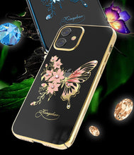 Заредете изображение във визуализатора на галерията – Kingxbar Butterfly Series shiny case decorated with original Swarovski crystals iPhone 12 mini blue - TopMag
