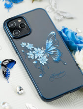 Заредете изображение във визуализатора на галерията – Kingxbar Butterfly Series shiny case decorated with original Swarovski crystals iPhone 12 mini blue - TopMag
