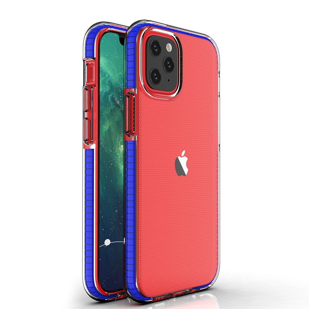 Spring Case clear TPU gel protective cover with colorful frame for iPhone 12 Pro / iPhone 12 dark blue - TopMag