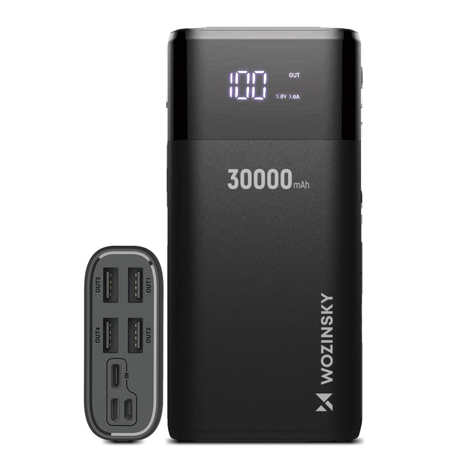 Wozinsky powerbank 30000mAh 4 x USB with LCD display 2 A black (WPB-001BK) - TopMag