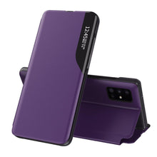 Заредете изображение във визуализатора на галерията – Eco Leather View Case elegant bookcase type case with kickstand for Samsung Galaxy S20 Ultra purple - TopMag
