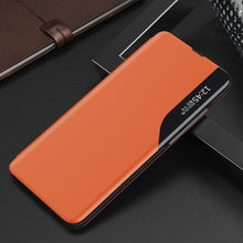 Заредете изображение във визуализатора на галерията – Eco Leather View Case elegant bookcase type case with kickstand for Samsung Galaxy Note 20 Ultra orange - TopMag
