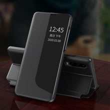 Заредете изображение във визуализатора на галерията – Eco Leather View Case elegant bookcase type case with kickstand for Huawei P40 black - TopMag
