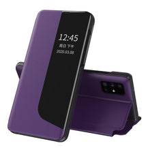 Заредете изображение във визуализатора на галерията – Eco Leather View Case elegant bookcase type case with kickstand for Huawei P40 purple - TopMag

