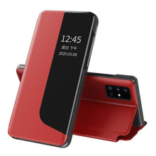 Заредете изображение във визуализатора на галерията – Eco Leather View Case elegant bookcase type case with kickstand for Huawei P40 red - TopMag
