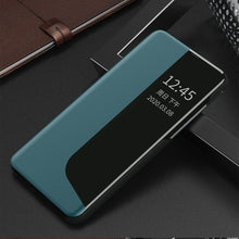 Заредете изображение във визуализатора на галерията – Eco Leather View Case elegant bookcase type case with kickstand for Huawei P40 Pro green - TopMag
