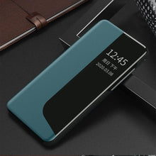Заредете изображение във визуализатора на галерията – Eco Leather View Case elegant bookcase type case with kickstand for Huawei P40 Lite E green - TopMag
