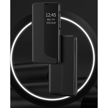 Заредете изображение във визуализатора на галерията – Eco Leather View Case elegant bookcase type case with kickstand for Huawei P40 Lite E green - TopMag
