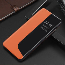 Заредете изображение във визуализатора на галерията – Eco Leather View Case elegant bookcase type case with kickstand for Huawei P40 Lite E orange - TopMag
