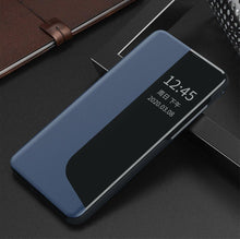 Заредете изображение във визуализатора на галерията – Eco Leather View Case elegant bookcase type case with kickstand for Huawei Y5p blue - TopMag
