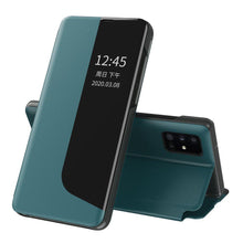 Заредете изображение във визуализатора на галерията – Eco Leather View Case elegant bookcase type case with kickstand for Huawei Y6p / Honor 9A green - TopMag

