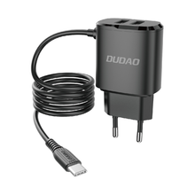 Заредете изображение във визуализатора на галерията – Dudao 2x USB wall charger with built-in USB Type C cable 12 W black (A2ProT black) - TopMag
