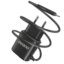 Заредете изображение във визуализатора на галерията – Dudao charger 2x USB with built-in 12W Lightning cable black (A2ProL black) - TopMag
