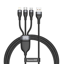 Заредете изображение във визуализатора на галерията – Baseus 3in1 USB cable - Lightning / USB Type C / micro USB (5 A charging / 480 Mbps data transfer) 1.2 m 40 W black-gray (CA1T3-G1) - TopMag
