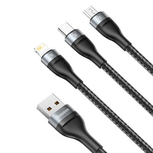 Заредете изображение във визуализатора на галерията – Baseus 3in1 USB cable - Lightning / USB Type C / micro USB (5 A charging / 480 Mbps data transfer) 1.2 m 40 W black-gray (CA1T3-G1) - TopMag
