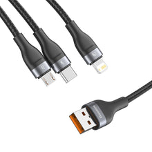 Заредете изображение във визуализатора на галерията – Baseus 3in1 USB cable - Lightning / USB Type C / micro USB (5 A charging / 480 Mbps data transfer) 1.2 m 40 W black-gray (CA1T3-G1) - TopMag
