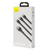 Заредете изображение във визуализатора на галерията – Baseus 3in1 USB cable - Lightning / USB Type C / micro USB (5 A charging / 480 Mbps data transfer) 1.2 m 40 W black-gray (CA1T3-G1) - TopMag
