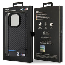 Заредете изображение във визуализатора на галерията – Original Case BMW Leather Carbon BMHCP15L22NBCK for Iphone 15 Pro Black
