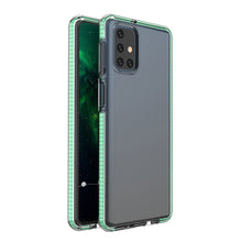 Заредете изображение във визуализатора на галерията – Spring Case clear TPU gel protective cover with colorful frame for Samsung Galaxy M31s mint - TopMag
