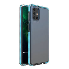 Заредете изображение във визуализатора на галерията – Spring Case clear TPU gel protective cover with colorful frame for Samsung Galaxy M31s light blue - TopMag
