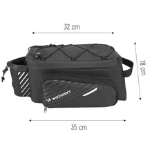 Заредете изображение във визуализатора на галерията – Wozinsky bike carrier bag with 9l shoulder strap (rain cover included) black (WBB22BK) - TopMag
