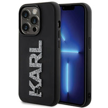 Заредете изображение във визуализатора на галерията – Original faceplate case KARL LAGERFELD KLHCP15L3DMBKCK for iPhone 15 PRO (3D Logo Glitter  / black)
