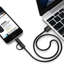 Заредете изображение във визуализатора на галерията – Choetech 2in1 USB - USB Type C / micro USB charging data cable 1,2m black (XAC-0012-101BK)
