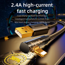 Заредете изображение във визуализатора на галерията – Joyroom S-UL012A6 USB-A angled cable - Ligtning 2.4A 1.2m - blue
