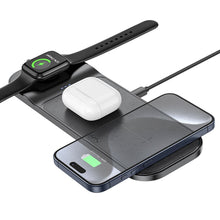Заредете изображение във визуализатора на галерията – HOCO wirelles charger 3in1 15W support Apple Watch CQ5 black

