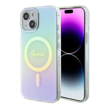 Заредете изображение във визуализатора на галерията – Original Case GUESS IML Iridescent Magsafe hardcase GUHMP15SHITSQ for Iphone 15 turquoise
