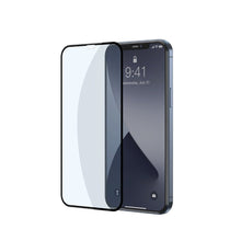 Заредете изображение във визуализатора на галерията – Baseus 2x Full screen 0,3 mm Anti Blue Light tempered glass with a frame iPhone 12 mini Black (SGAPIPH54N-KB01) - TopMag
