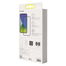 Заредете изображение във визуализатора на галерията – Baseus 2x Full screen 0,3 mm Anti Blue Light tempered glass with a frame iPhone 12 mini Black (SGAPIPH54N-KB01) - TopMag

