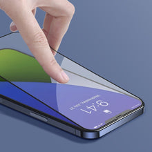 Заредете изображение във визуализатора на галерията – Baseus 2x Full screen 0,3 mm Anti Blue Light tempered glass with a frame iPhone 12 mini Black (SGAPIPH54N-KB01) - TopMag
