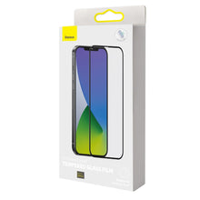 Заредете изображение във визуализатора на галерията – Baseus 2x Full screen 0,3 mm Anti Blue Light tempered glass with a frame iPhone 12 mini Black (SGAPIPH54N-KB01) - TopMag
