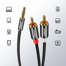 Заредете изображение във визуализатора на галерията – Ugreen cable audio cable 3.5 mm mini jack - 2RCA 2 m black (AV116 10584) - TopMag
