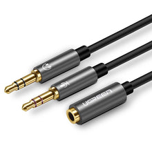 Заредете изображение във визуализатора на галерията – Ugreen AUX splitter cable 3.5 mm mini jack (female) - 2x 3.5 mm mini jack (male - microphone and headphones) black (AV140 20899) - TopMag
