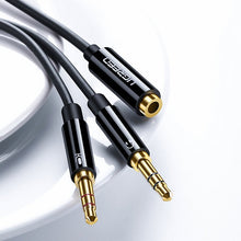 Заредете изображение във визуализатора на галерията – Ugreen AUX splitter cable 3.5 mm mini jack (female) - 2x 3.5 mm mini jack (male - microphone and headphones) black (AV140 20899) - TopMag
