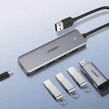 Заредете изображение във визуализатора на галерията – Ugreen USB HUB splitter - 4x USB 3.2 Gen 1 with micro USB power port gray (CM219 50985) - TopMag
