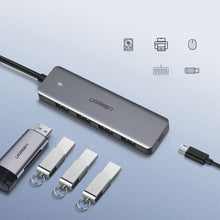 Заредете изображение във визуализатора на галерията – Ugreen USB HUB splitter - 4x USB 3.2 Gen 1 with micro USB power port gray (CM219 50985) - TopMag
