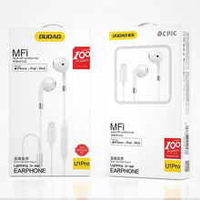 Заредете изображение във визуализатора на галерията – Dudao Wired In-Ear Lightning MFI Headphones (Made For iPhone Certification) White (U1PRO) - TopMag
