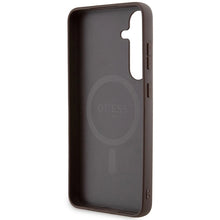 Заредете изображение във визуализатора на галерията – Guess 4G Collection Leather Metal Logo MagSafe case for Samsung Galaxy S24+ - brown
