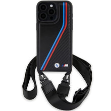 Заредете изображение във визуализатора на галерията – BMW M Edition Carbon Tricolor Lines &amp; Strap case for iPhone 15 Pro Max - black
