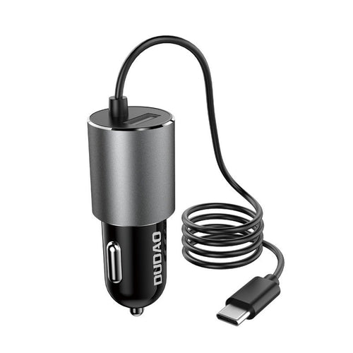 Dudao USB car charger with built-in cable USB Type C 3.4 A black (R5Pro T) - TopMag