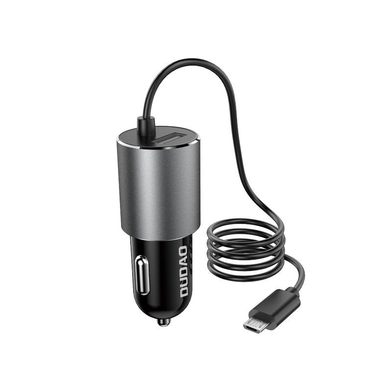 Dudao USB car charger with built-in micro USB 3.4 A cable black (R5Pro M) - TopMag