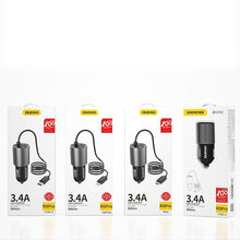 Заредете изображение във визуализатора на галерията – Dudao USB car charger with built-in micro USB 3.4 A cable black (R5Pro M) - TopMag
