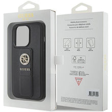 Заредете изображение във визуализатора на галерията – Guess Grip Stand 4G Triangle Strass case for iPhone 15 Pro - black
