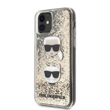 Заредете изображение във визуализатора на галерията – Original Pouch KARL LAGERFELD -  hardcase Liquid Glitter Karl&amp;Choupette KLHCN61KCGLGO for Iphone 11 - gold
